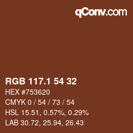 カラーコード: RGB 117.1 54 32 | qconv.com