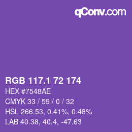 カラーコード: RGB 117.1 72 174 | qconv.com