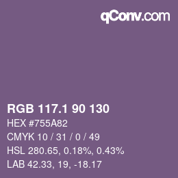 カラーコード: RGB 117.1 90 130 | qconv.com