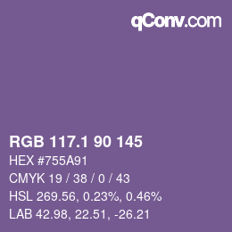 カラーコード: RGB 117.1 90 145 | qconv.com