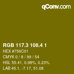 カラーコード: RGB 117.3 108.4 1 | qconv.com