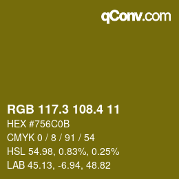カラーコード: RGB 117.3 108.4 11 | qconv.com