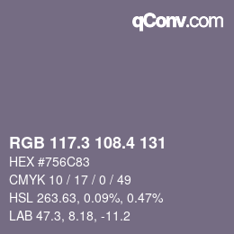 カラーコード: RGB 117.3 108.4 131 | qconv.com