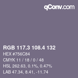 カラーコード: RGB 117.3 108.4 132 | qconv.com