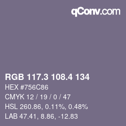 カラーコード: RGB 117.3 108.4 134 | qconv.com