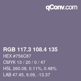 カラーコード: RGB 117.3 108.4 135 | qconv.com