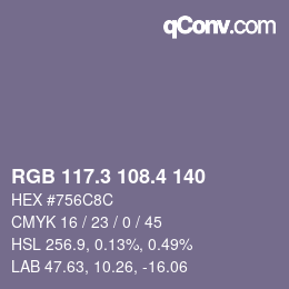 カラーコード: RGB 117.3 108.4 140 | qconv.com