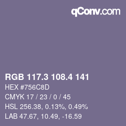 カラーコード: RGB 117.3 108.4 141 | qconv.com
