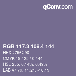 カラーコード: RGB 117.3 108.4 144 | qconv.com