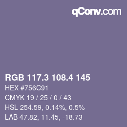カラーコード: RGB 117.3 108.4 145 | qconv.com