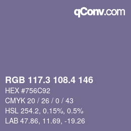 カラーコード: RGB 117.3 108.4 146 | qconv.com