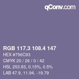 カラーコード: RGB 117.3 108.4 147 | qconv.com