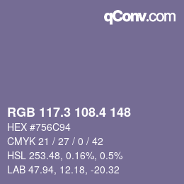 カラーコード: RGB 117.3 108.4 148 | qconv.com