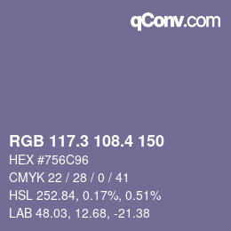 カラーコード: RGB 117.3 108.4 150 | qconv.com