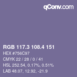 カラーコード: RGB 117.3 108.4 151 | qconv.com