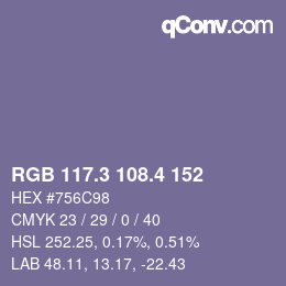 カラーコード: RGB 117.3 108.4 152 | qconv.com