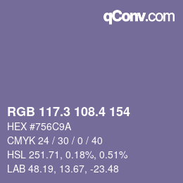カラーコード: RGB 117.3 108.4 154 | qconv.com