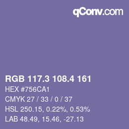 カラーコード: RGB 117.3 108.4 161 | qconv.com