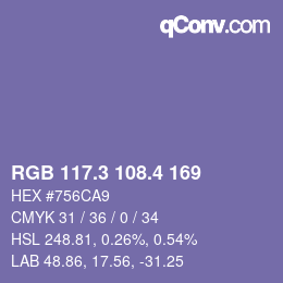 カラーコード: RGB 117.3 108.4 169 | qconv.com