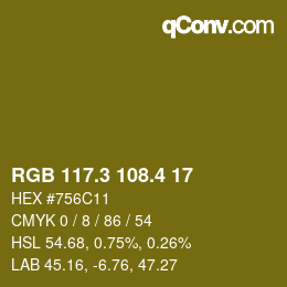 カラーコード: RGB 117.3 108.4 17 | qconv.com