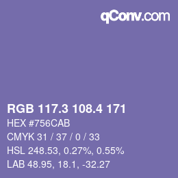 カラーコード: RGB 117.3 108.4 171 | qconv.com