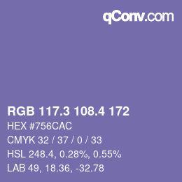 カラーコード: RGB 117.3 108.4 172 | qconv.com