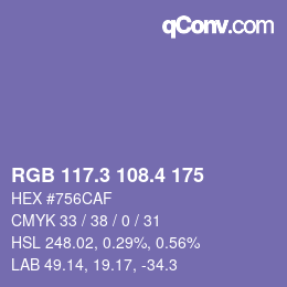 カラーコード: RGB 117.3 108.4 175 | qconv.com
