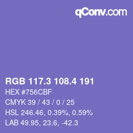 カラーコード: RGB 117.3 108.4 191 | qconv.com
