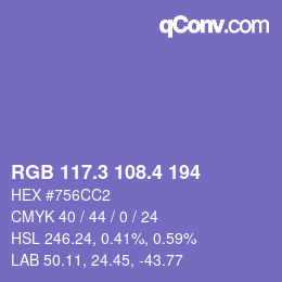 カラーコード: RGB 117.3 108.4 194 | qconv.com