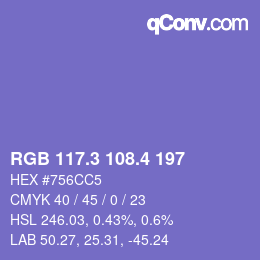 カラーコード: RGB 117.3 108.4 197 | qconv.com