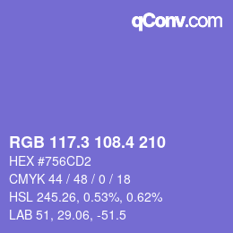 カラーコード: RGB 117.3 108.4 210 | qconv.com
