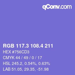 カラーコード: RGB 117.3 108.4 211 | qconv.com
