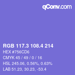 カラーコード: RGB 117.3 108.4 214 | qconv.com