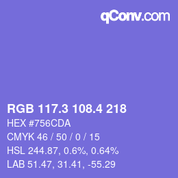 カラーコード: RGB 117.3 108.4 218 | qconv.com