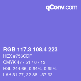 カラーコード: RGB 117.3 108.4 223 | qconv.com