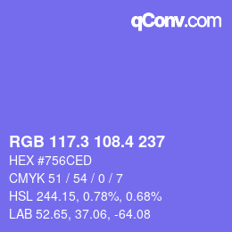 カラーコード: RGB 117.3 108.4 237 | qconv.com