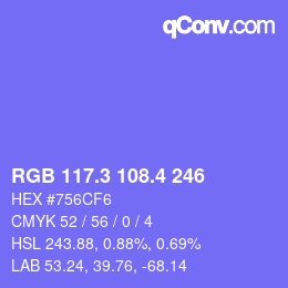 カラーコード: RGB 117.3 108.4 246 | qconv.com