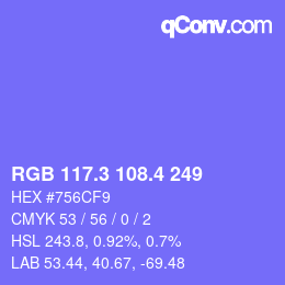 カラーコード: RGB 117.3 108.4 249 | qconv.com