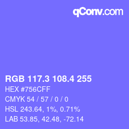 カラーコード: RGB 117.3 108.4 255 | qconv.com