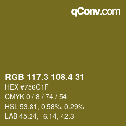 カラーコード: RGB 117.3 108.4 31 | qconv.com
