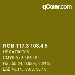 カラーコード: RGB 117.3 108.4 5 | qconv.com