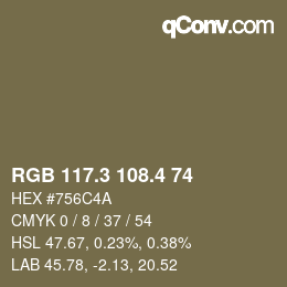 カラーコード: RGB 117.3 108.4 74 | qconv.com