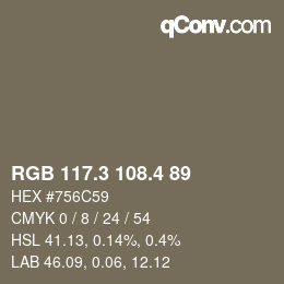 カラーコード: RGB 117.3 108.4 89 | qconv.com