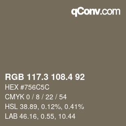 カラーコード: RGB 117.3 108.4 92 | qconv.com