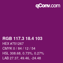 カラーコード: RGB 117.3 18.4 103 | qconv.com