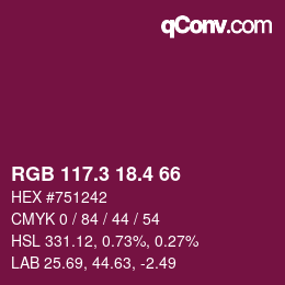カラーコード: RGB 117.3 18.4 66 | qconv.com