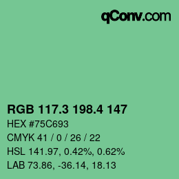 カラーコード: RGB 117.3 198.4 147 | qconv.com