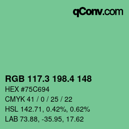 カラーコード: RGB 117.3 198.4 148 | qconv.com