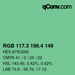 カラーコード: RGB 117.3 198.4 149 | qconv.com