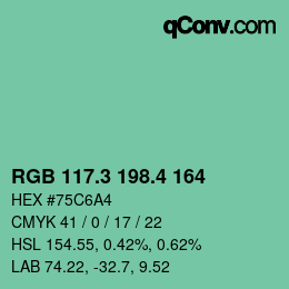 カラーコード: RGB 117.3 198.4 164 | qconv.com